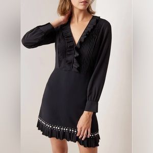 Sandro Coreen size 36 black studded ruffle dress